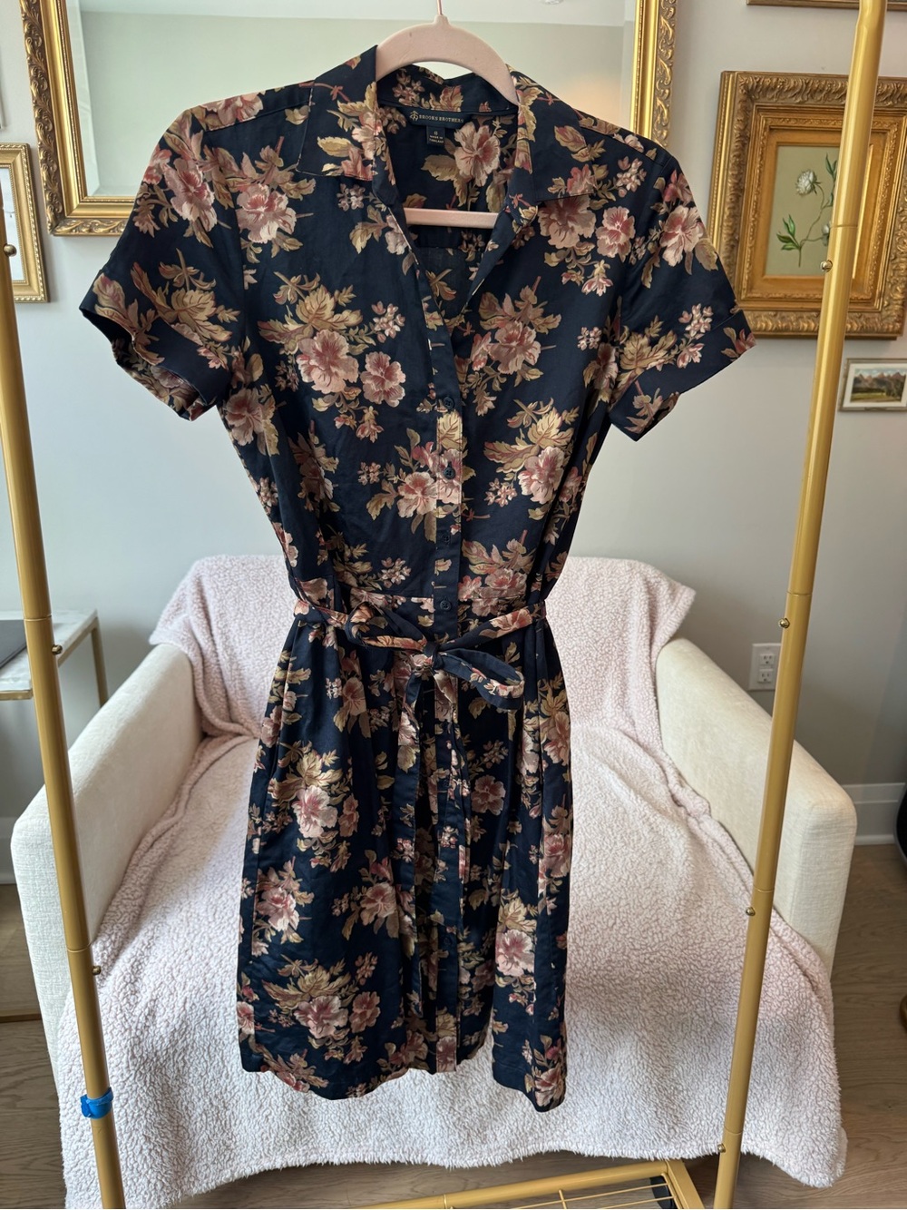 Brooks Brothers 100% Cotton Navy Floral Shirt Dress